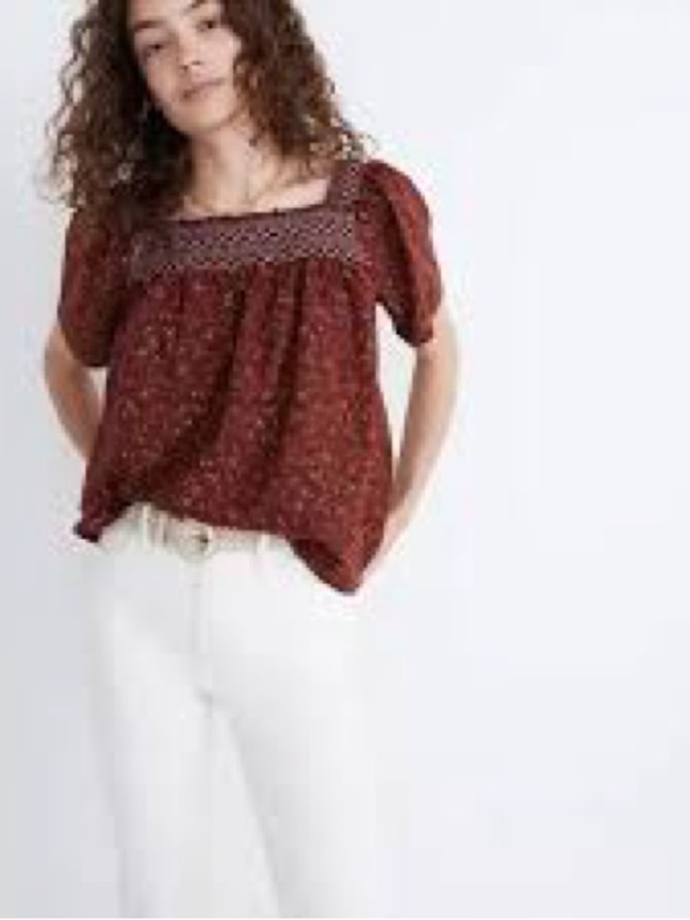 Madewell Square-Neck Smocked Top in Dotted Vines